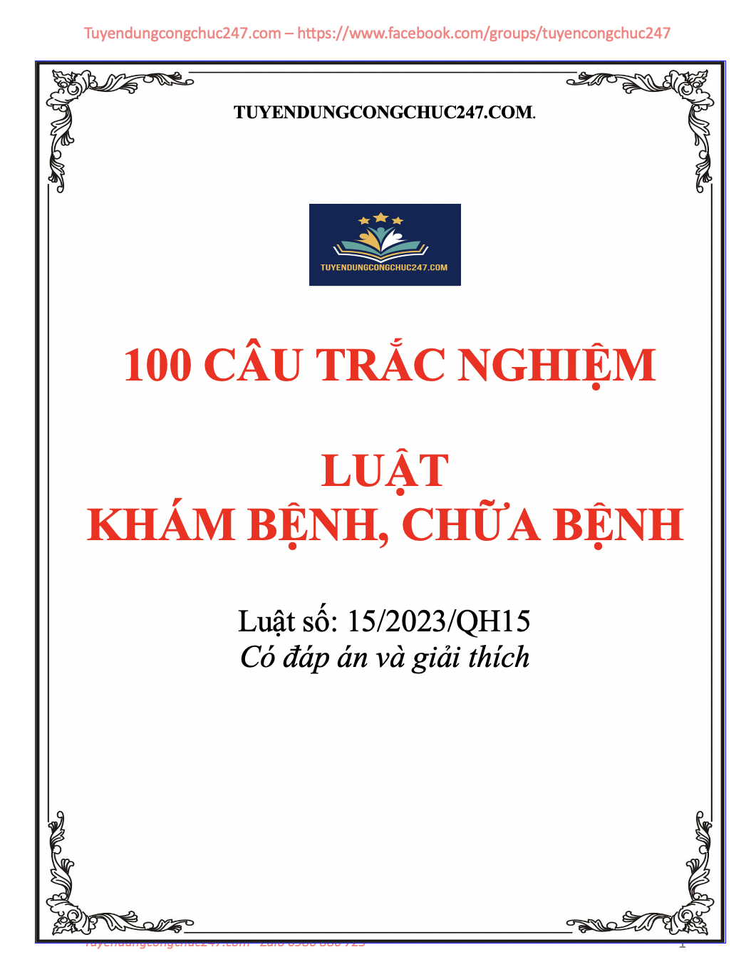 100 Câu hỏi trắc nghiệm Luật Khám bệnh, chữa bệnh, số 15/2023/QH15